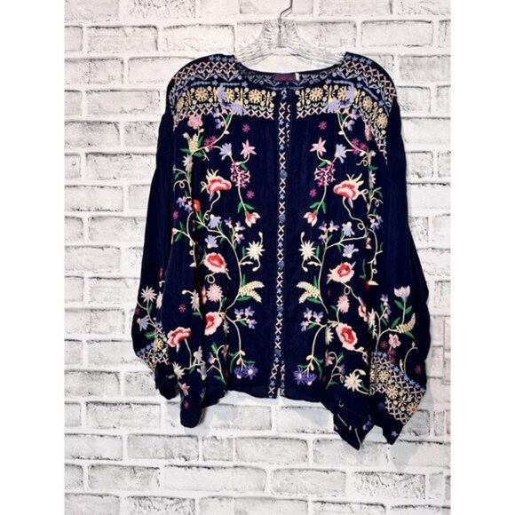 Johnny Was Gisella Button-Down Blouse Embroidered Button Down Blue XL Size - Picture 1 of 8